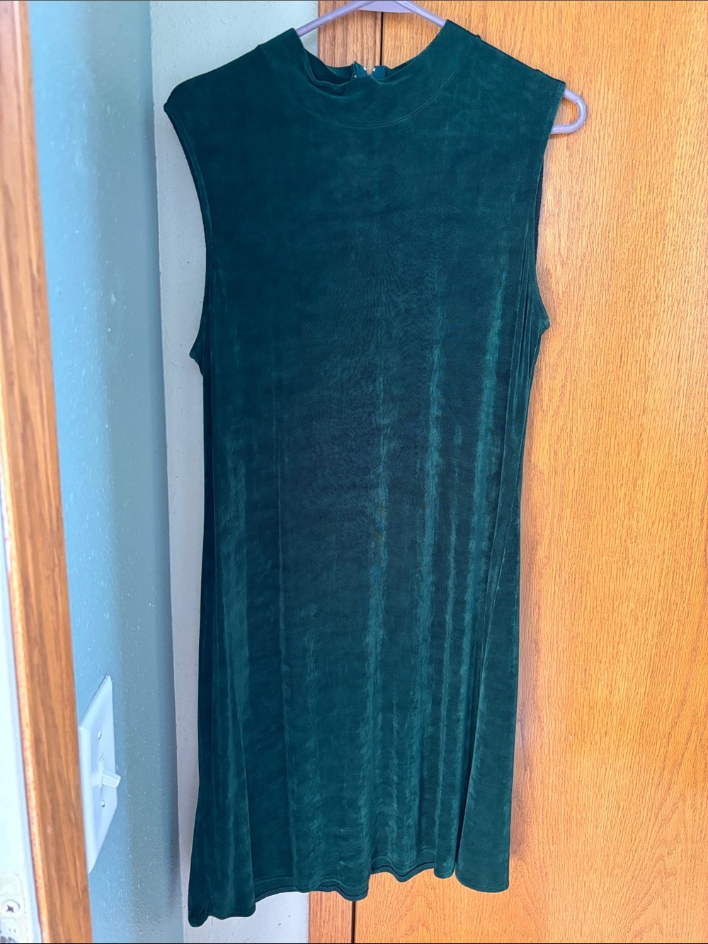 90s Sheer Knit Sleeveless Mock Neck Midi Dress - Deep Green